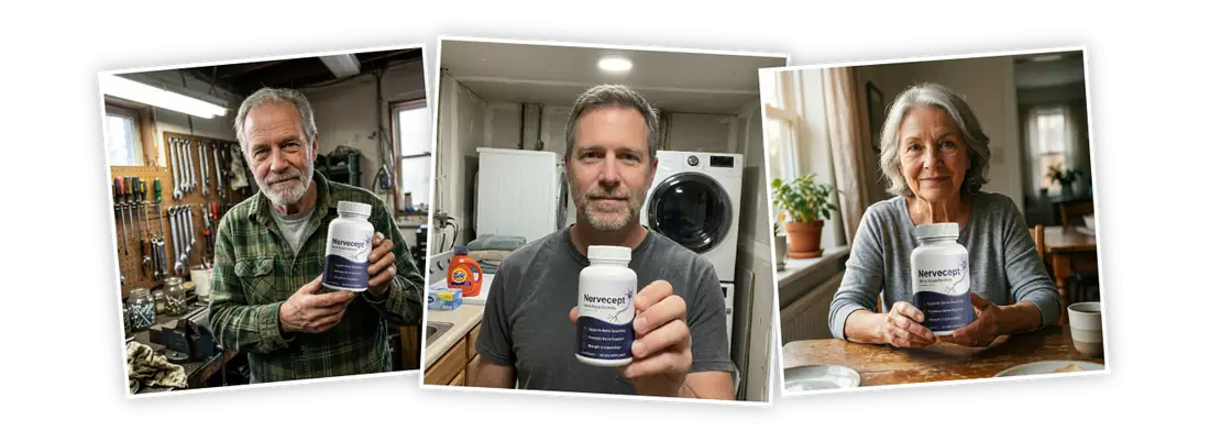 Nervecept customers holding their bottles of Nervecept nerve support formula